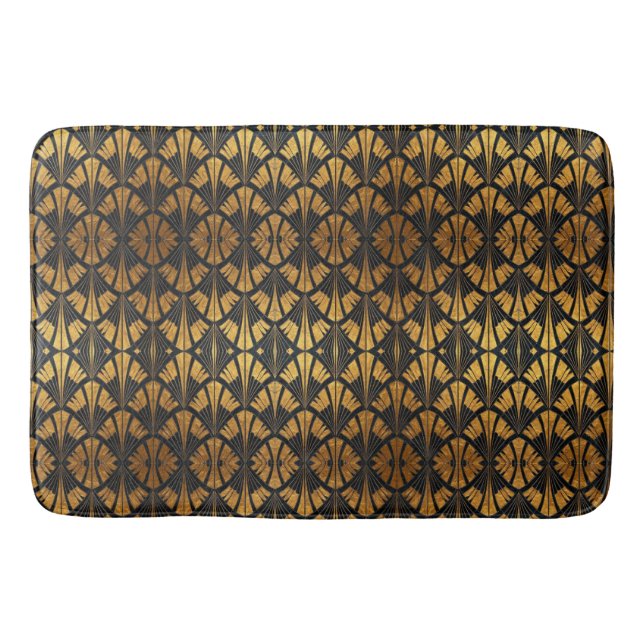 black and gold Art Deco fan pattern  Bath Mat (Front)