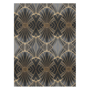 black and gold Art Deco fan pattern Tablecloth