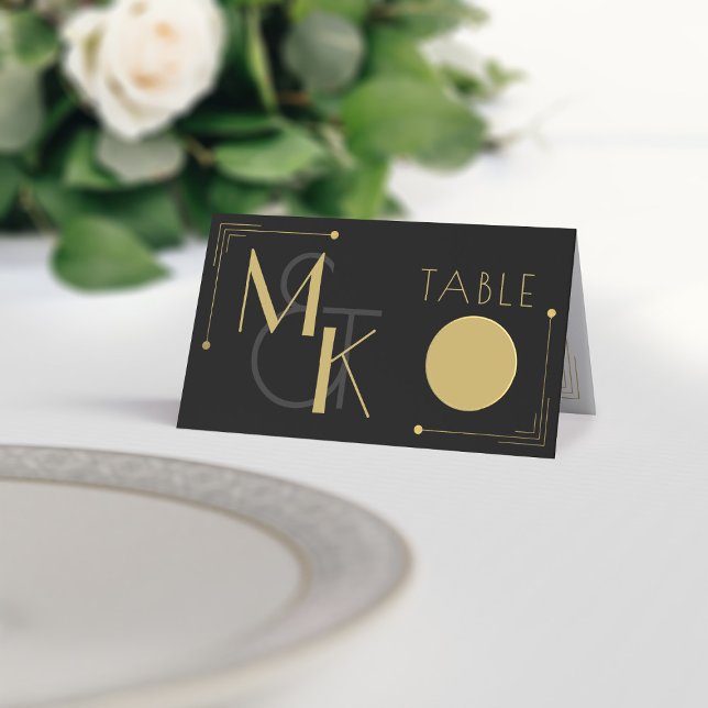 Black and Gold Art Deco Gatsby 1920s Wedding Place Card (Black & Gold Art Deco inspired place card suitable for 1920s themed weddings. Just add your details)