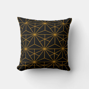 Black and gold art deco geometric pattern cushion