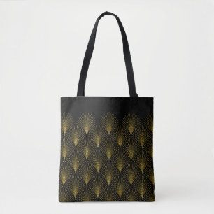 Black And Gold Art-Deco Geometric Pattern Tote Bag