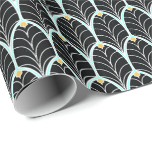 Black and Gold Art Deco Leaves Custom Wrapping Paper