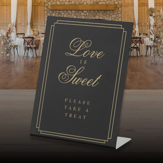 Black And Gold Art Deco Love Is Sweet Favour Pedestal Sign (Black And Gold Art Deco Love Is Sweet Favor Pedestal Sign)
