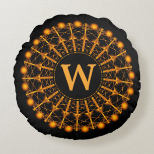 Black and Gold Art Deco Mandala - Personalised Round Cushion