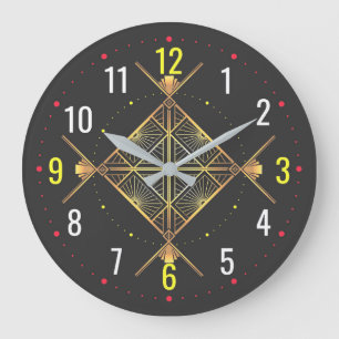 Black and Gold Art Deco - Modern Visions Geometric Large Clock