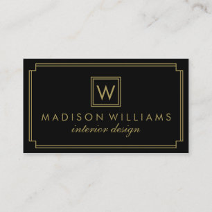 Black and Gold Art Deco Monogram Business Card