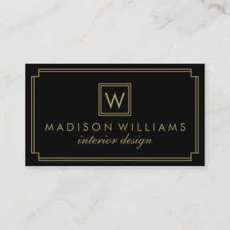 Black and Gold Art Deco Monogram Business Card