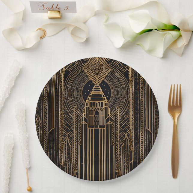 Black and Gold Art Deco Paper Napkin Paper Plate (Wedding)