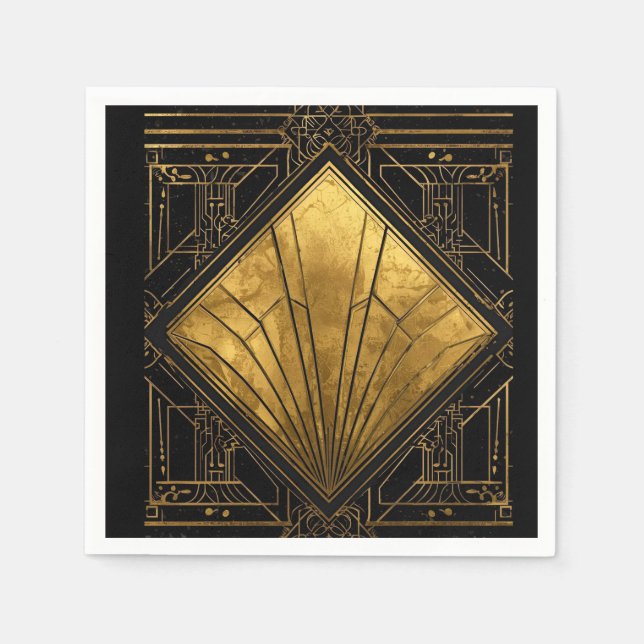 Black and Gold Art Deco Paper Napkins (Front)