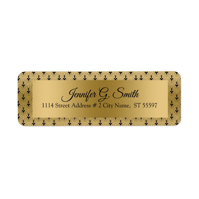 Black and gold art-deco pattern return address label (Front)