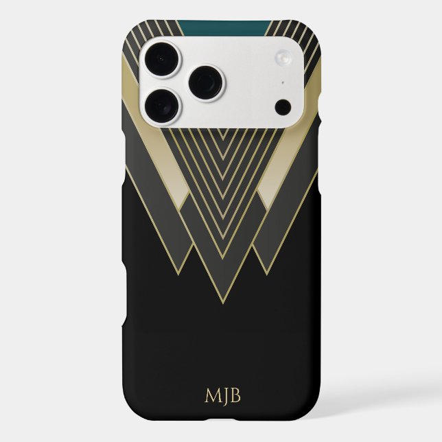 Black and Gold Art Deco Pattern with Monogram (Back)