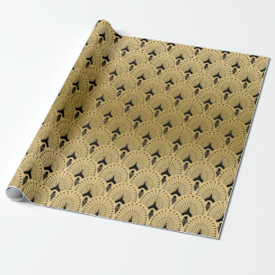 Black and gold art-deco pattern wrapping paper