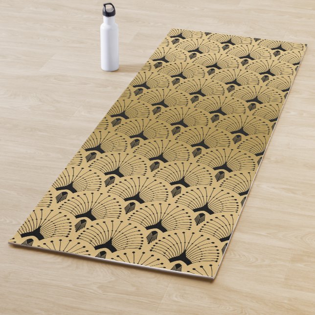 Black and gold art-deco pattern yoga mat (In Situ)