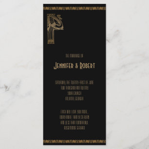 Black and Gold Art Deco Peacock Wedding Program