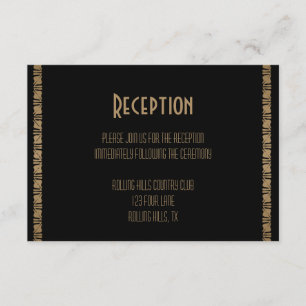 Black and Gold Art Deco Peacock Wedding Reception Enclosure Card