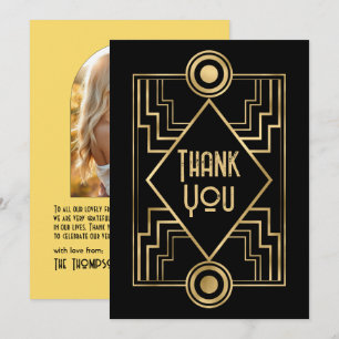 Black and Gold Art Deco Photo Thank You Card