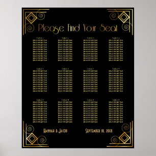 Black and Gold Art Deco Reception Seating Chart