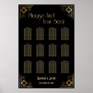 Black and Gold Art Deco Reception Seating Chart