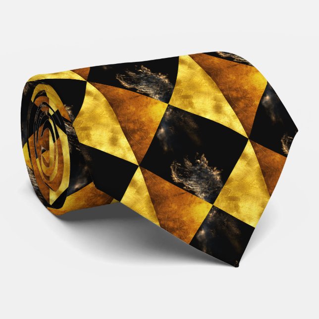 Black And Gold  Art Deco Rhombus Tie (Rolled)