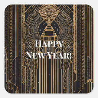 Black and Gold Art Deco Square Sticker