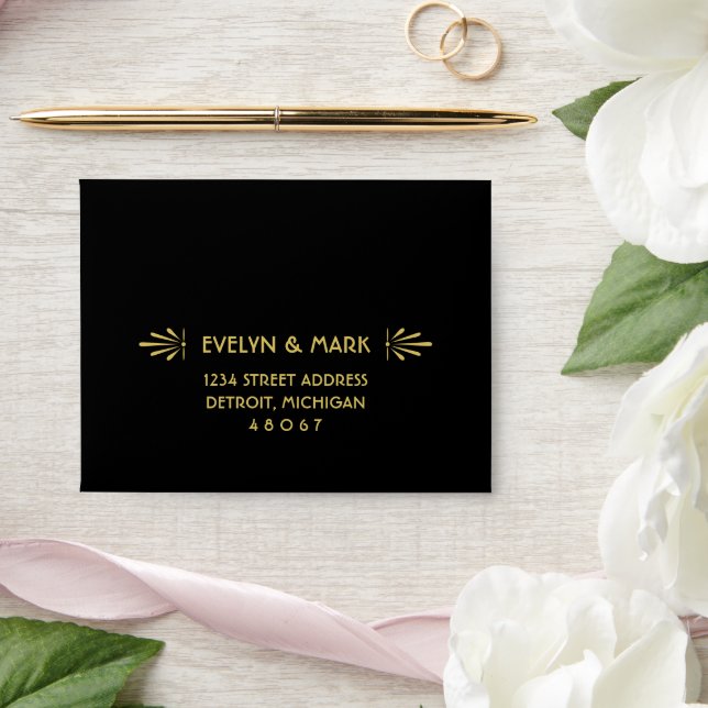 Black and Gold Art Deco Wedding RSVP Envelopes (Wedding)