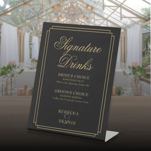 Black And Gold Art Deco Wedding Signature Drinks Pedestal Sign (Black And Gold Art Deco Wedding Signature Drinks Pedestal Sign)