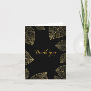 Black and Gold Autumn Filigree Leaves Elegant Thank You Card