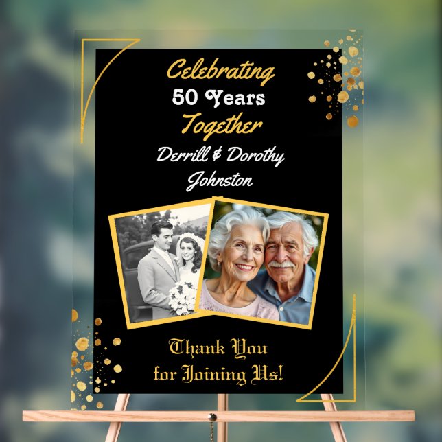 Black and Gold Balloons 50th Anniversary Acrylic Sign (Neutral)