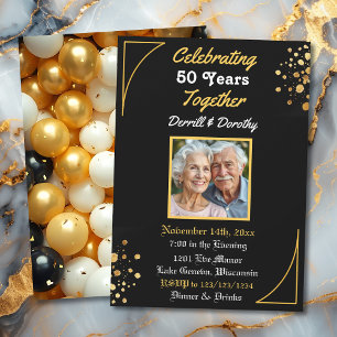 Black and Gold Balloons 50th Anniversary Invitation