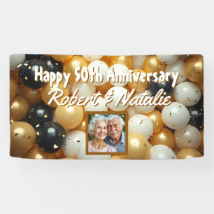 Black and Gold Balloons   Personalised Anniversary Banner