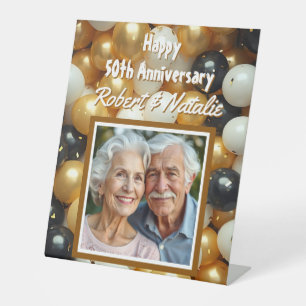 Black and Gold Balloons Personalised Anniversary Pedestal Sign