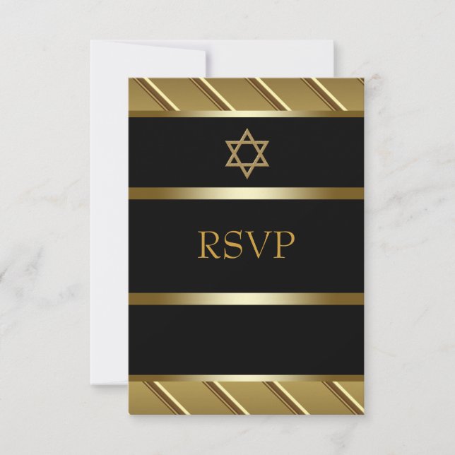 Black and Gold Bar Mitzvah RSVP Card (Front)