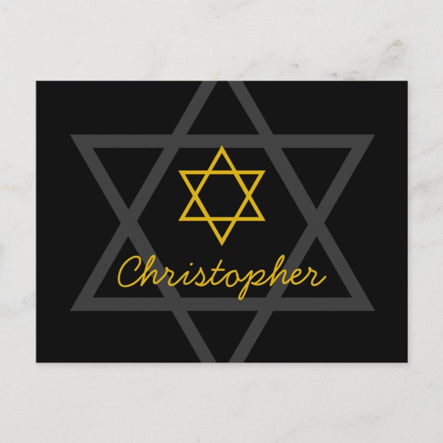 Black and Gold Bar Mitzvah Thank You Postcard (Front)