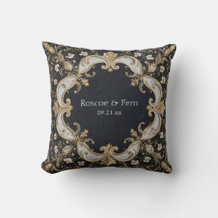 Black and Gold Baroque Floral Wedding Sticker Cushion