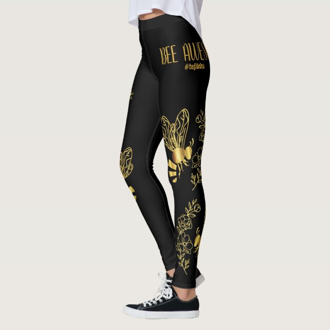 Black and Gold Bee Awesome Leggings  (Left)