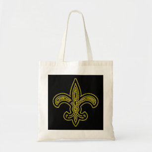 Black and Gold Bevel New Orleans Fleur De Lis Mard Tote Bag
