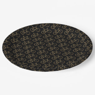 Black and Gold Bike Bicycle Cycling Cyclist Paper Plate
