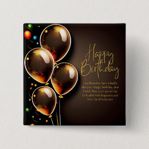 Black and Gold Birthday 15 Cm Square Badge