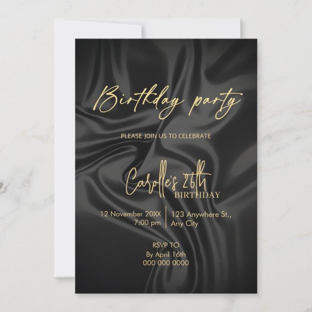 Black and gold birthday  invitation (Front)