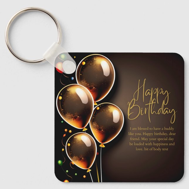 Black and Gold Birthday Key Ring (Front)
