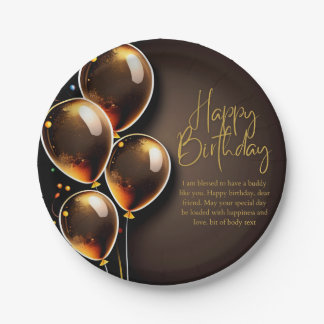 Black and Gold Birthday Paper Plate