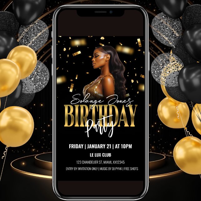 Black and Gold Birthday Party Invitation (Creator Uploaded)