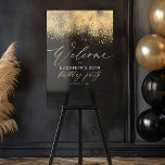 Black and Gold Birthday Party Welcome Acrylic Sign<br><div class="desc">Welcome them to the celebration in style! This elegant black birthday party welcome sign is perfect for milestone birthdays, whether you're celebrating a 20th, 30th, 40th, 50th, or any other special year. Created on a black glossy acrylic this sign exudes sophistication and modernity. The luxurious gold typography and confetti glitter...</div>