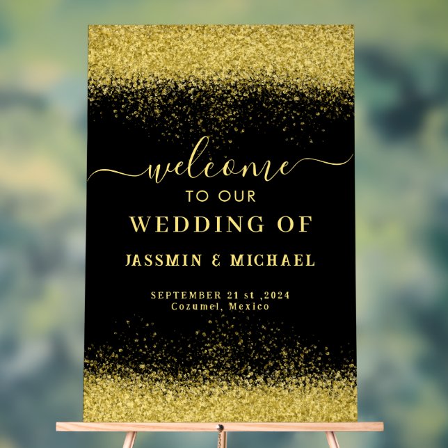 Black and Gold Birthday Party Welcome Acrylic Sign (Neutral)