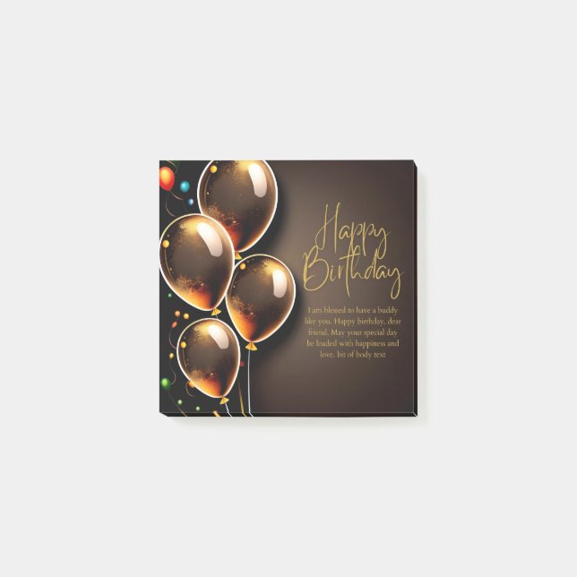 Black and Gold Birthday Post-it Notes (Front)