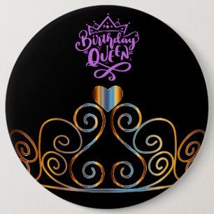 Black and Gold Birthday Queen Button