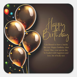 Black and Gold Birthday Square Sticker