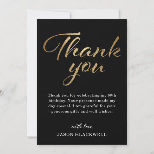 Black and Gold Birthday Thank You Card