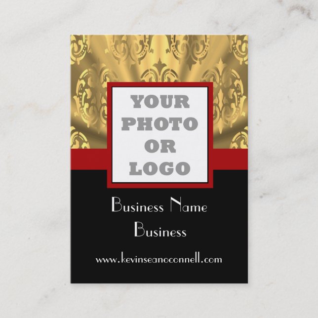 Black and gold bling  photo logo business card (Front)