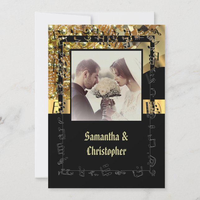 Black and gold bling wedding photo invitation (Back)